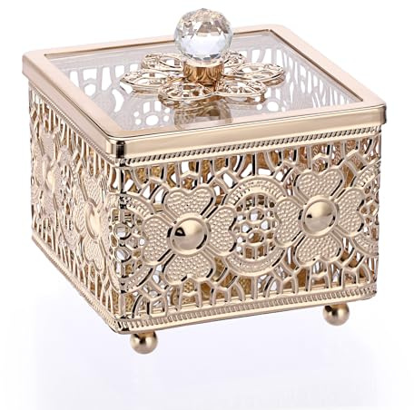 SUMtree Schmuckkästchen aus Metall mit Deckel für Ohrringe, Ringe, Schmuck (Gold)