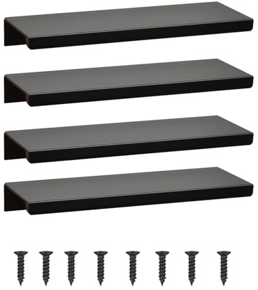 GSHUR 4 Stück Möbelgriffe Versteckter Türgriff Schrankgriffe Aluminium Schubladengriff Versteckter Griffe Unsichtbare Möbelgriffe Küchengriffe - Schwarz, 8cm(Rechtwinklige Kante