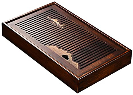 HJJP Bandeja de té de bambú premium – Juego multifuncional de té chino Kongfu con depósito y drenaje – perfecto para casa de té