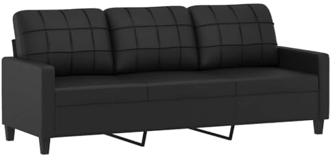 vidaXL Sofá de 3 Plazas de Cuero sintético Negro 180 cm - Loveseat Tapizado para Salón