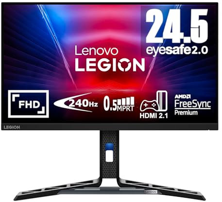 Lenovo Legion R25f-30 - Monitor Gaming 24.5'' FullHD con EyeSafe (VA, 240Hz, 0.5ms, HDMI+DP, FreeSync Premium, Altavoces) Ajuste de inclinacióltura/Pivot/Giro - Negro