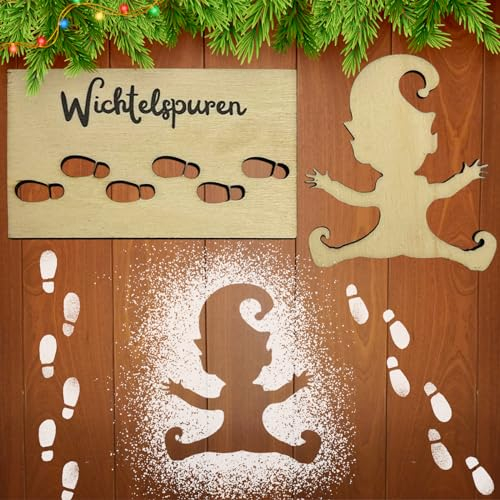 Wichtel Schablone Weihnachten, Wichtel Fußabdrücke Zubehör Schablonen, Elf Fenster Malschablonen Weihnachten Deko, Für Böden, Glass fenster Door Floor,Wiederverwendbare, 2PCS