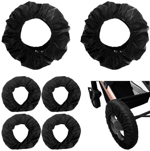 6-Teilige Kinderwagen-Radkappe: Reifenschoner Kinderwagen Zubehör Kinderwagen Radabdeckung und Wasserdichte Radschutzhülle, Radabdeckungen für Babys Radabdeckung Staubdichtes Zubehör (Schwarz)