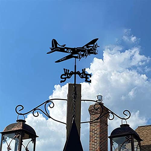 ANCNA-U Metal Weathervane Fighter Plane Ornament Weather Vane Garden Stake Wind Direction Indicator Garden Yard Roof Mount Easy Use
