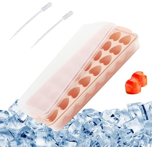 RYAN Molde para Cubitos de Hielo en Forma de Corazón, 24 Compartimentos,Fácil de Desmoldar,Moldes con Tapa para Cubitos de Hielo,Cubiteras para Hielo Aptas para Cerveza,Bebidas,Vino y Cócteles