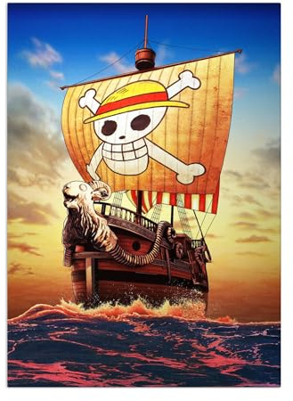 Displate Offiziell One Piece MetallPoster Magnetische Befestigung Inklusive Lizenziert Bilder Hochwertiges Poster Key Art - Going Merry 45 cm x 32 cm