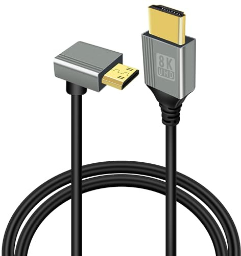GELRHONR 8K Câble Mini HDTV vers HDTV, mini mâle vers mâle 48 Gbps Prise en charge 8K@60Hz Video4K@144Hz pour appareil photo, caméscope (1M Down Angle)
