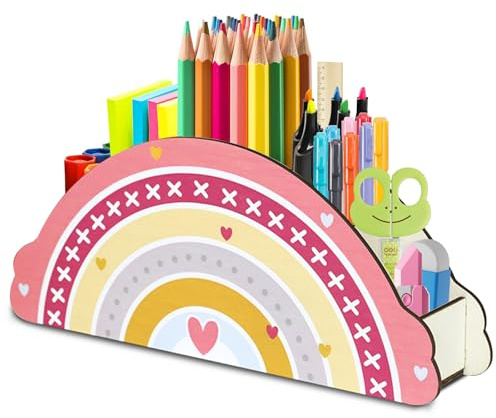 Yolistar Schreibtischorganizer aus Holz,Schreibtisch Organizer Regenbogen,Regenbogen Stiftehalter Kinder Stifte Organizer,GeeignetGeeignet,büro Organizer für Kinder-Stiftebox und Klassenzimmer Organis