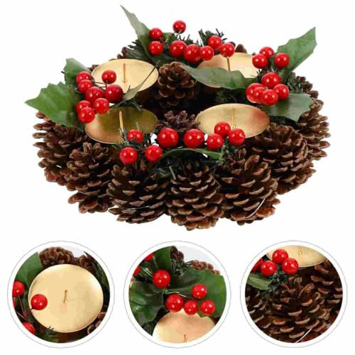 Weihnachtskranz Kerzenständer Ringe Adventsringhalter Kränze Halter Votivkerzenhalter Kiefernholz Beeren Winterkegel Dekor Ständer Mini-Rot