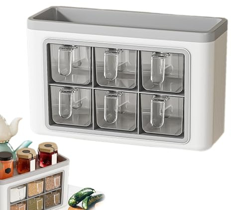 ARIOU Kitchen Seasoning Jar - Wall-mounted seasoning storage box | Clear Seasoning Rack with 6 Compartment | Household Paprika Storage Box for Home, Kitchen, Hotel, Cafe