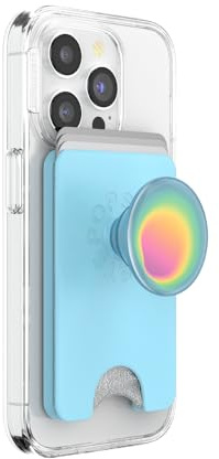 PopSockets Phone Wallet with Expanding Grip and Adapter Ring for MagSafe, Phone Card Holder, Wireless Charging Compatible, Wallet Compatible with MagSafe - Butterfly Pea Blue Boca Aura | PopWallet, Holds 3 Cards, Magnetic, Removable, Secure, Light Blue, Baby, Winter, Snowflake