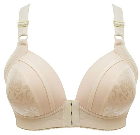 Front Fastening Sports Bra Deal - Wireless, Molded Cup, Front Closure Bras for Women - Beige