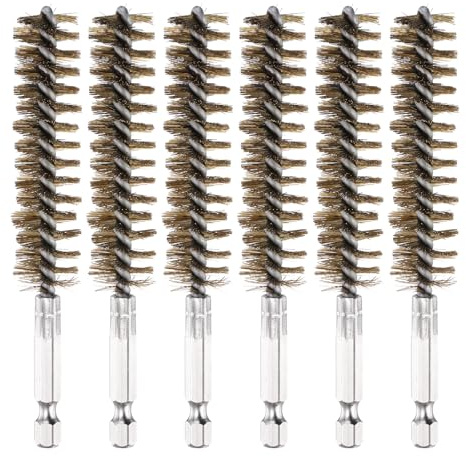 PATIKIL 17mm Dia Bore Brush, 6Pcs Brass Twisted Wire Cleaning Brush Pipe Cleaner with 1/4 Inch Hex Shank for Tubes, Ports, Bearings, Drill Driver, Brass Tone