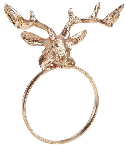 Kaemingk Serviettenringe Hirschkopf 3,7x5,5x3cm Metall 4er Set - goldene Hirsch Serviettenhalter für die Weihnachts- und Winterzeit - Tischdeko für Weihnachten Hochzeit - Gold