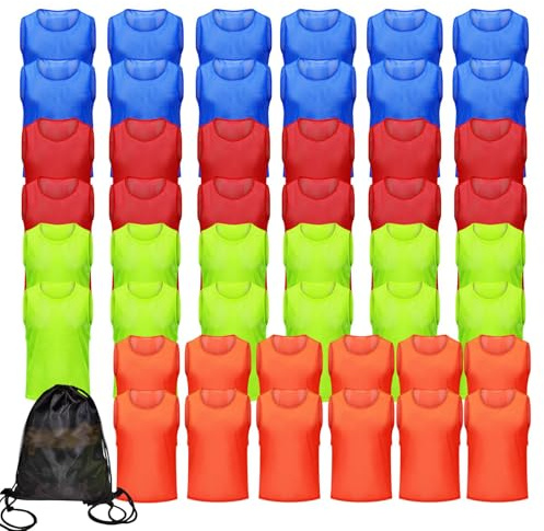 12 Stück Fußball Trainingsweste Leibchen Mesh Weste für Herren Damen Leuchtende Farben Atmungsaktives Leere Nummern-Trainingsweste für Fußball,Basketball,Baseball Training—4 Farben
