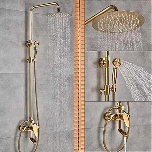 Ensemble de robinet de douche de salle de bain doré de luxe avec pommeau de douche à effet pluie et douchette à main mitigeur mural grue pour baignoire colonne de pluie, robinet de douche moderne