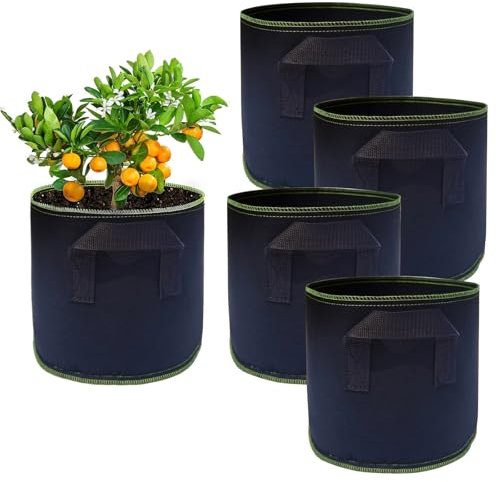 NUWIQ Sac de Plantation, 5 X 12L Sacs à Plantes Pot Geotextile, Sacs de Culture en Non Tissé Pots avec Poignées, Sac Réutilisable Pots de Fleurs Respirants, pour Les Tomates, Les Fleurs