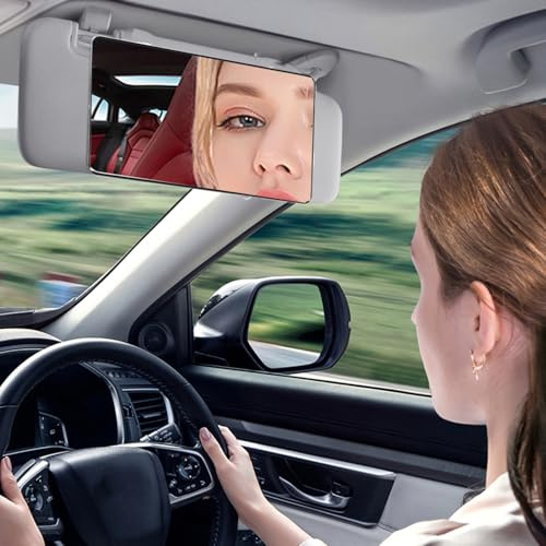 Car Sun Visor Mirror, Large Vanity Shade for Car Truck SUV, Rear View With Straps