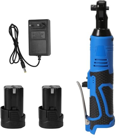 Oamger Clé à cliquet sans fil 3/8, 18V Clé à cliquet électrique portable, avec Batteries & charge rapide, avec lampe de travail à LED, 280RPM 60Nm, Pour la réparation automobile, bricolage (Bleu)