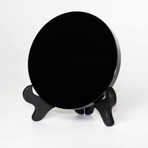 HEHGVCF Schwarzer Obsidian Spiegel,Weissagungsspiegel Obsidian mit Halterung,Multifunktionaler Obsidian Dekorativer Spiegel Für Home Deko Weissagung Meditation (6 x 6 cm)
