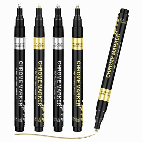 MOSTEDE Metallic krom markörer 4 stycken vattentät spegel reflekterande krom färg penna stark täckning markörpennor guld och silver metalliska akrylpennor markörset för gör-det-själv hantverk