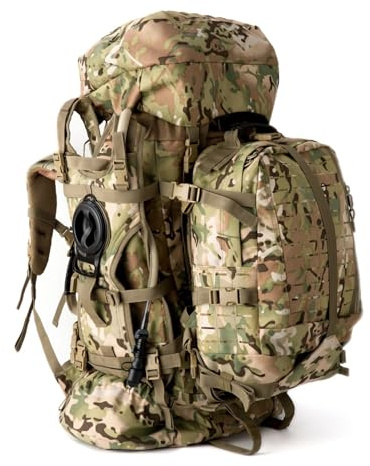 DUNSBY Reiserucksack Großer Rucksack mit abnehmbarem Rucksack und Trinkrucksack, Metallrahmen, Multicam Olive(100L Brown)