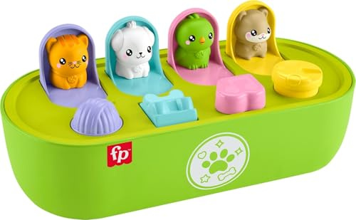 Fisher-Price Baby Spielzeug FP Pets Feinmotorisches Pop-Up mit Aktivitäten und Geräuschen für Entwicklungsspiele Säuglinge ab 9 Monaten