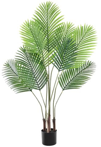 Künstliche Pflanzen Groß 130cm Kunstpflanze Areca Palme 9 Stämme Kunstpflanze Groß im Topf Künstliche Palme Kunstpalme Fake Pflanzen Plastik Pflanze Dekor für Wohnzimmer Balkon Schlafzimmer Büro