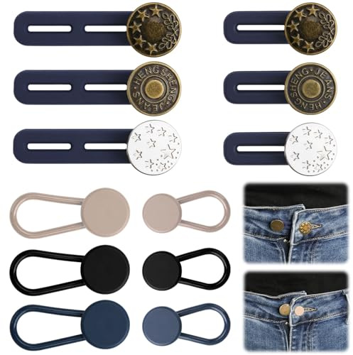 12 extensiones de cintura para pantalones, botón ajustable, botón de metal, extensión de botones para pantalones, extensión de pantalones para embarazo, para hombre y mujer