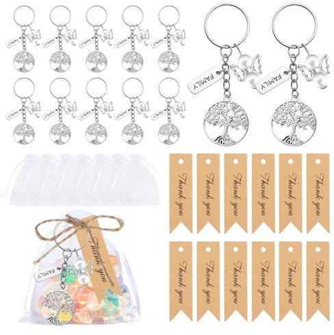 BRABOSTON Set di 12 ciondoli a forma di albero della vita, portachiavi, regalo per feste, riunione familiare, struttura in lega per la creazione di gioielli