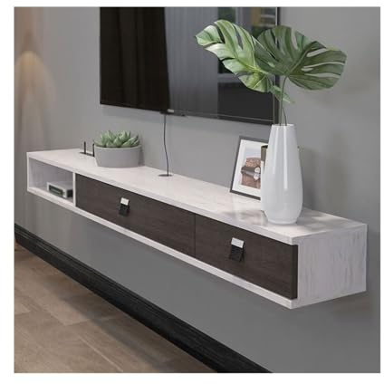 Lizhuzhuzs28 Moderne Meuble TV Mural, étagères flottantes avec 2 Portes, Console multimédia de Divertissement for Salon Console(Blanc,Grand)