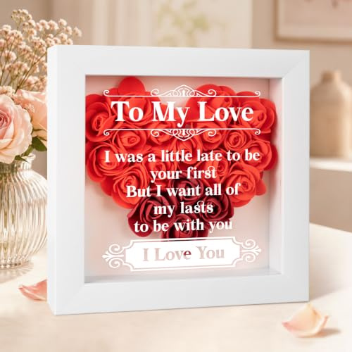 Romantic Gifts for Her, Girlfriend Gifts, Anniversary Wedding Valentines Gifts for Her Girlfriend Wife Fiancee GF, Forever Rose Shadow Box - To My Love