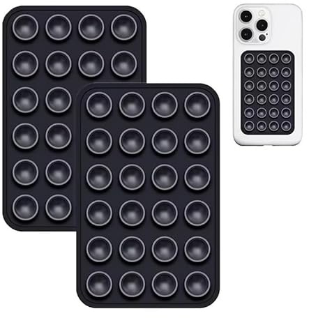 2er Set Doppelseitige Silikon-Saugnapf-Telefonhalter – Handyhülle & Ständer in einem, Freisprech-Selfie-Griff, Silikon-Handyhalter für Videos – Schwarz