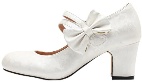 Dirndl, scarpe da donna con tacco, scarpe da sposa Chunky, scarpe da ballo tradizionali, con tacco a blocco, ballerine, eleganti per Dirndl, bianco, 37 EU