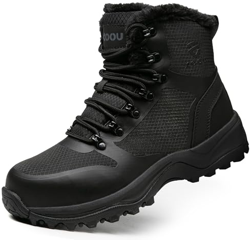 KOIFISH Chaussures de Sécurité Hiver Hommes Femmes Montante Antidérapant Bottes de Sécurité fourré Légère Basket de Securite avec Embouts en Acier Doublées Chaudes C28JR/Noir39