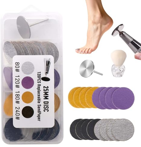 WRENYZK 120 Pcs Sanding Paper Discs with Metal Nail Drill Bit,80/120/180/240 Grit Round Pedicure Replacement Sanding Paper Discs, Foot Sandpaper Discs for Electric Remover Dead Skin Callus