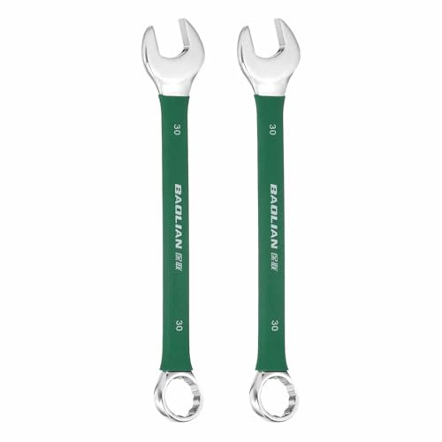 HARFINGTON 2 Pcs 30mm Metric Combination Wrench 10 Degree Offset 12 Point Cr-V Steel Single Open End Spanner Wrenches for Automotive Repair Furniture Assembly