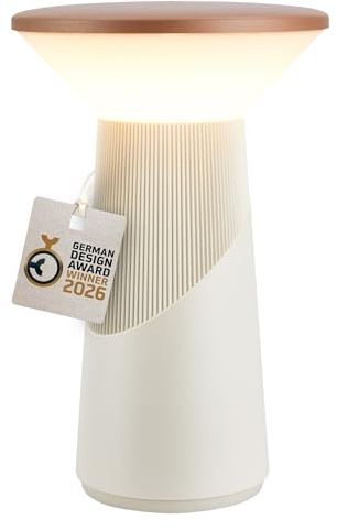 BRILONER - Pilia lampe de table sans fil, variateur tactile progressif, ip44, câble usb-c, lampe de chevet sans fil, salon à poser, German Design Award 2026, 15 x 24 cm, gris chaud coffee