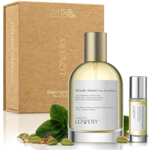 LOVERY Woody Santal Sandalwood - Inspired by Fragrance perfume S.antal 33. Womens Perfume with Travel Spray Bottle - Women's Eau De Parfum, Long Lasting, 8+ hours, Clean Ingredients, 100mL + 10mL