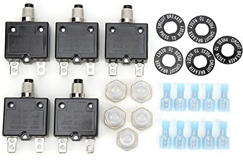 KIMISS Disjoncteur à Bouton-poussoir 20 A pour Applications Automobiles et Industrielles – Protection Thermique contre les Surcharges avec Capuchon étanche et Bornes à Connexion Rapide