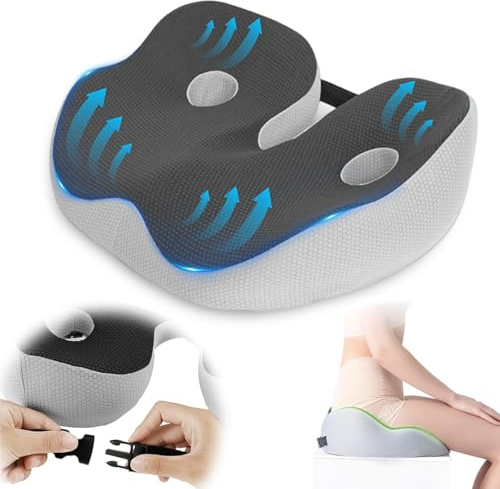 Ecofocet Cojín Silla Oficina,Cojin coxis,Espuma con Memoria,Almohada En Forma De U,Funda Lavable,Almohada Antideslizante,para Silla de Oficina y Hogar,Uso Diario (Gris)