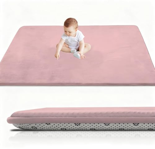 RxueSug Krabbelmatte Baby Faltbar Spielmatte Kinder Spieldecke 100 x 120 cm, 3cm Babymatte Kindermatte, Schaumstoffmatte Kinderteppich, Spielteppich - Bodenmatte Kinder Für Baby Rosa