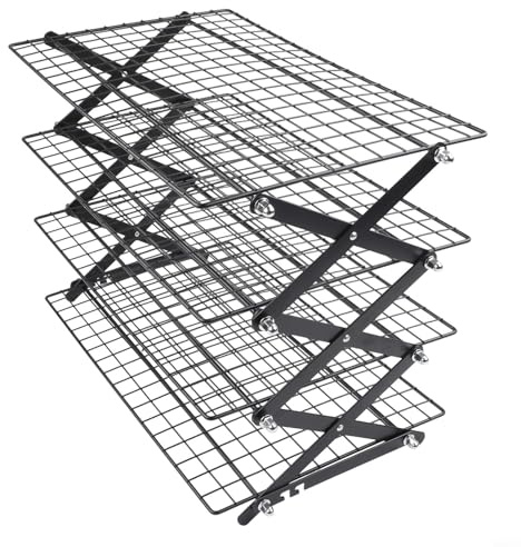 Collapsible Cooling Rack 2-Tier 3-Tier 4-Tier Folding Baking Rack Stackable Roasting Shelf Adjustable Wire Cooling Grid for Cookies Cakes Bread Muffins(Four-layer)