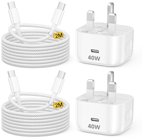 iPhone 17 16 15 Fast Charger, 2-Pack 40W USB C Charger Plug with 2M Braided Cable, USB C Plug Power Adapter for iPhone 17 16 15 Pro Max/Pro/17 Air/17 16 15/iPad Air, Samsung Galaxy S26 S25 Ultra S24