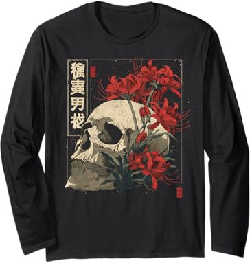 Otaku Anime Japonais Squelette Fleur lys araignée Rouge Manche Longue