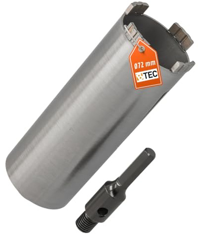 Corona de perforación de diamante hexagonal para construcción, longitud útil 180 mm, diámetro 72 mm, corona de hormigón