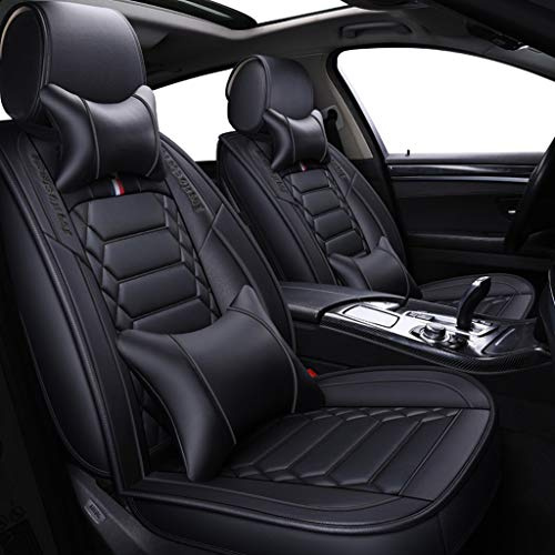 JDWBT Sitzbezüge Leder, Vorne und Hinten 5-sitziges Set Universal Leder Seasons Protectors Pad Kompatibler Airbag mit Kissen. (Farbe : Schwarz)