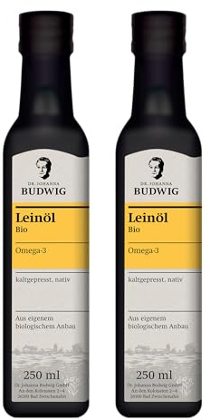 Dr. Budwig Leinöl Bio kaltgepresst (2x 250ml) | Omega 3 hochdosiert aus Bio Leinsamen - ungefiltert aus 100% nachhaltigem Anbau- veganes Leinsamenöl - naturrein
