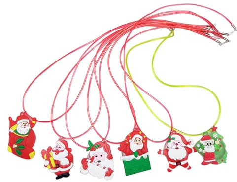 Amosfun Led Weihnachten Halskette 6 Stück Weihnachtsmann Anhänger Mit Licht Nikolaus Kettenanhänger Halsschmuck Für Kinder Mädchen Party Dekoration