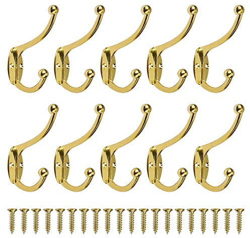 MengH-SHOP Retro-Haken, Kleiderhaken, Wandhaken, Vintage, Metallhaken, für Badezimmer, Küche, Schlafzimmer, Eingangsbereich, 10 Stück, goldfarben